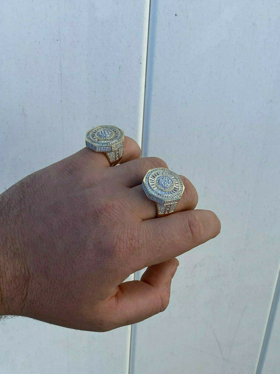 HarlemBling Large Solid Real 925 Sterling Silver 14k Gold Finish Baguette Pinky Ring Hip Hop