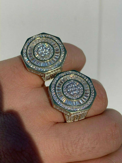 HarlemBling Large Solid Real 925 Sterling Silver 14k Gold Finish Baguette Pinky Ring Hip Hop