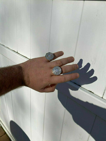 HarlemBling Large Solid Real 925 Sterling Silver 14k Gold Finish Baguette Pinky Ring Hip Hop