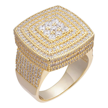 HarlemBling Large Square Iced Out Ring - 14k Gold Vermeil 925 Silver - CZ Stones