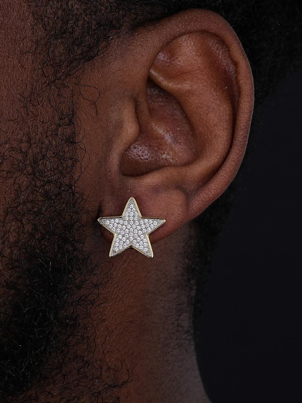 HarlemBling Large Super Star Shaped Earrings - 14k Gold Vermeil 925 Silver - CZ Stones - 18mm