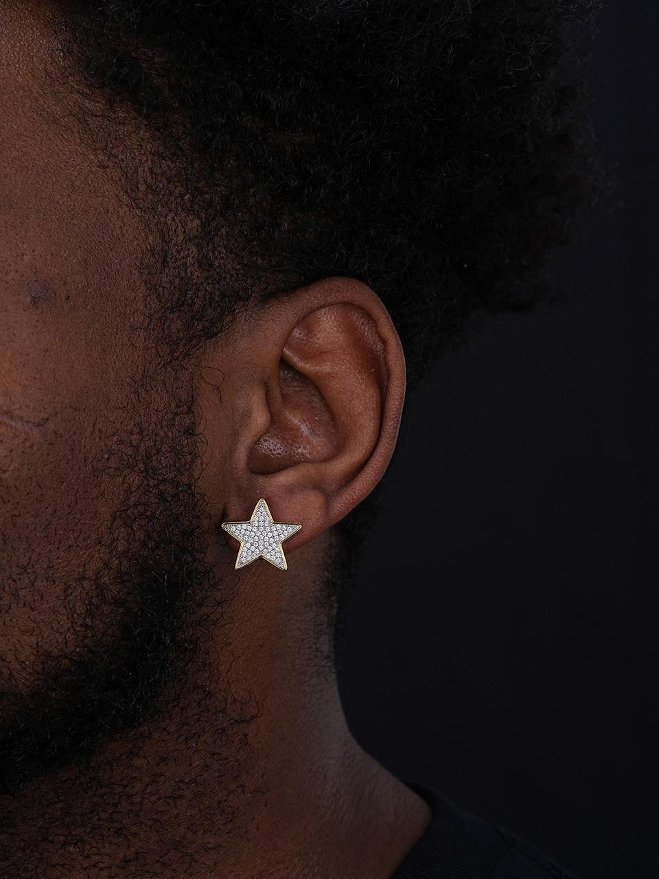 HarlemBling Large Super Star Shaped Earrings - 14k Gold Vermeil 925 Silver - CZ Stones - 18mm