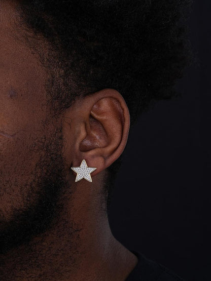 HarlemBling Large Super Star Shaped Earrings - 14k Gold Vermeil 925 Silver - CZ Stones - 18mm