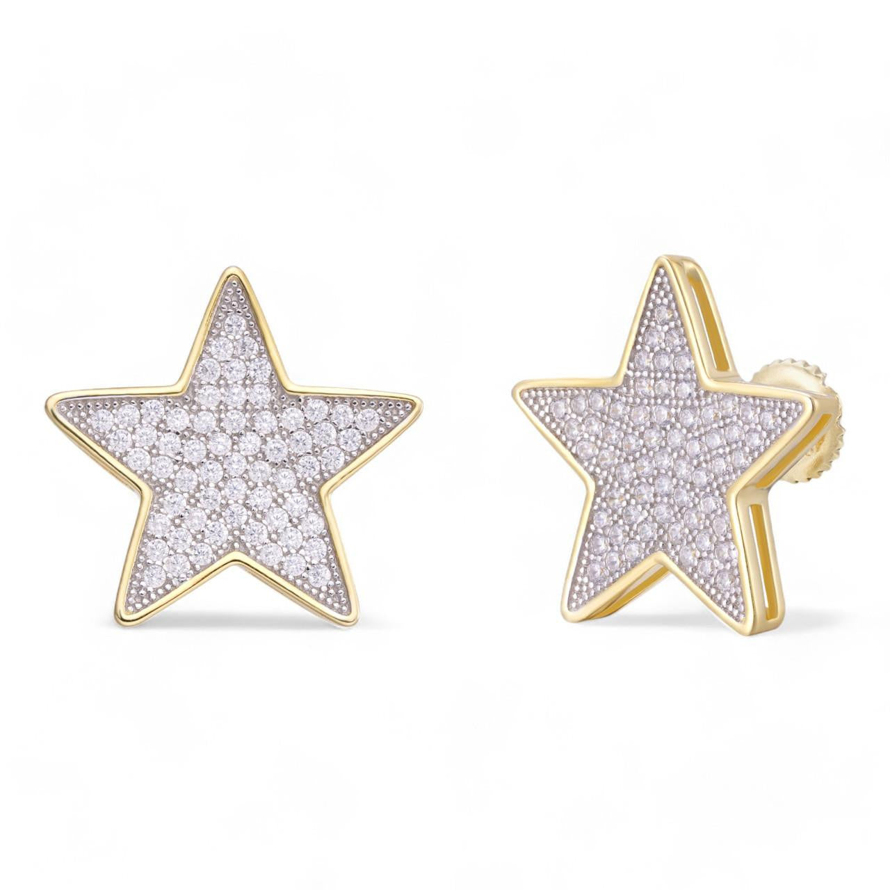 HarlemBling Large Super Star Shaped Earrings - 14k Gold Vermeil 925 Silver - CZ Stones - 18mm