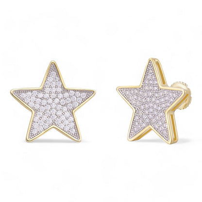 HarlemBling Large Super Star Shaped Earrings - 14k Gold Vermeil 925 Silver - CZ Stones - 18mm