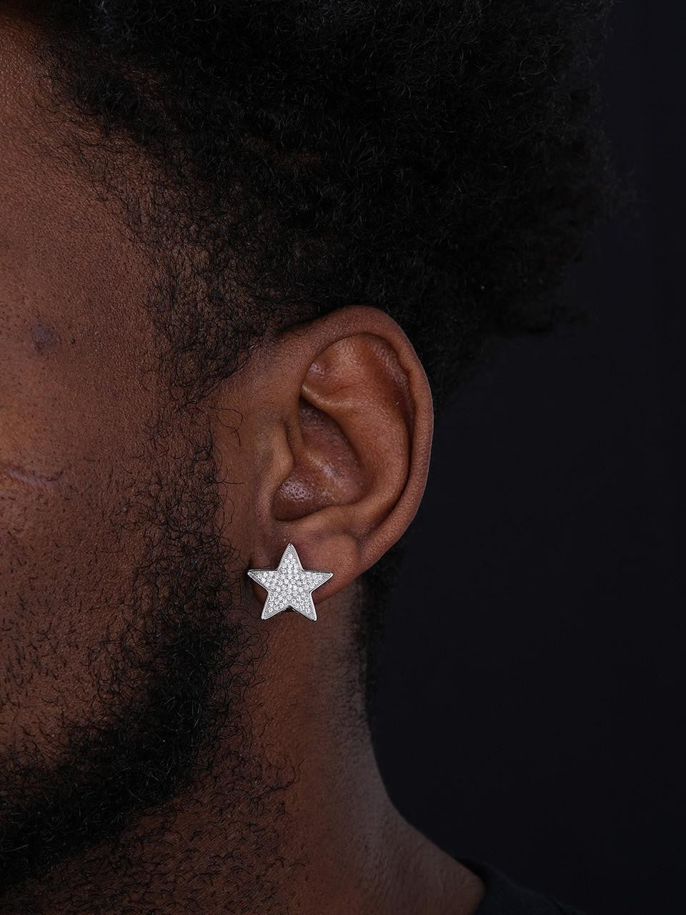 HarlemBling Large Super Star Shaped Earrings - 925 Silver - CZ Stones - 18mm