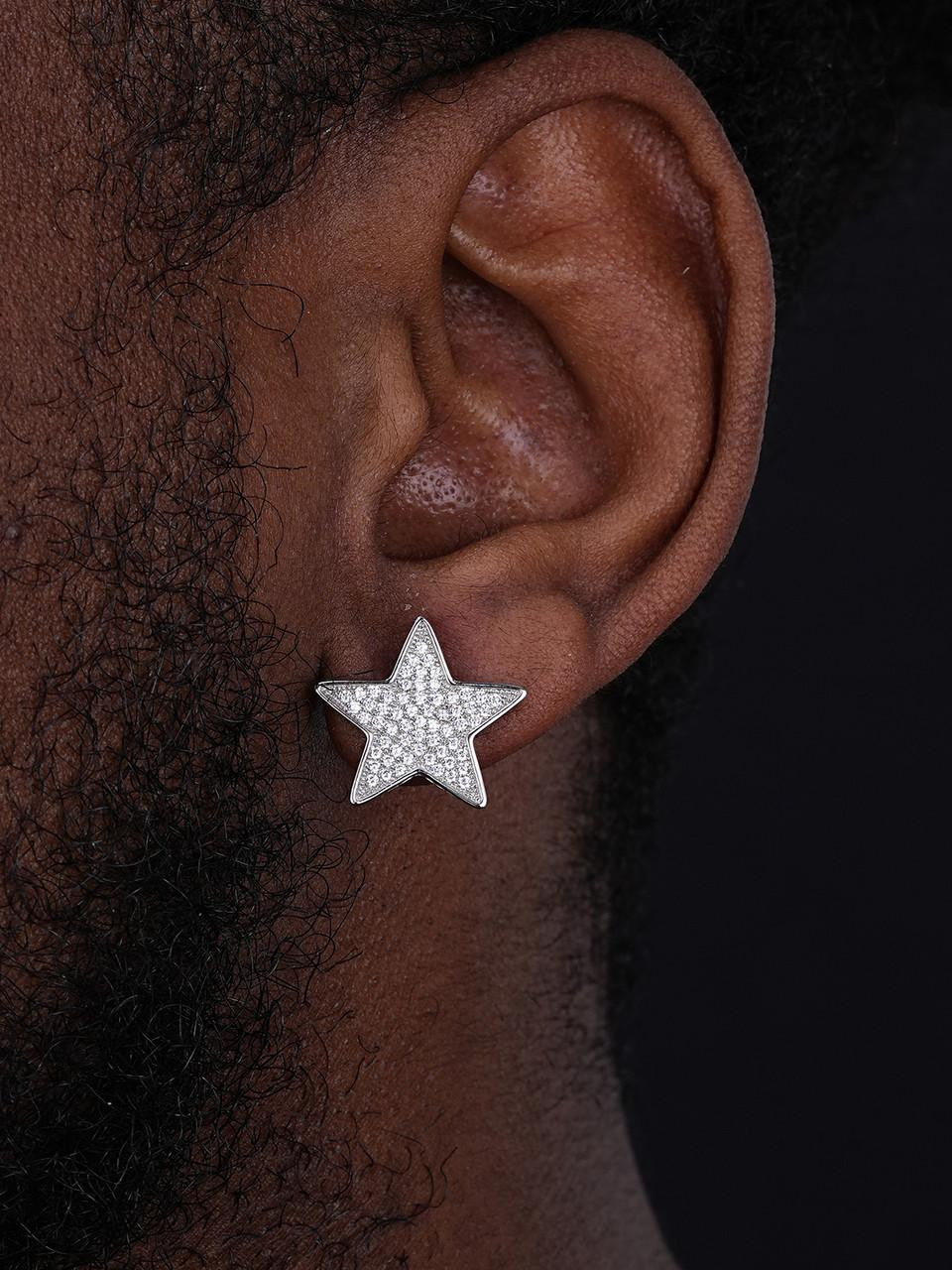 HarlemBling Large Super Star Shaped Earrings - 925 Silver - CZ Stones - 18mm