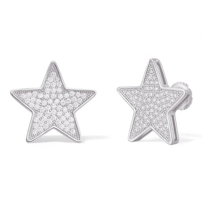 HarlemBling Large Super Star Shaped Earrings - 925 Silver - CZ Stones - 18mm