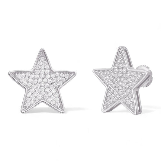 HarlemBling Large Super Star Shaped Earrings - 925 Silver - CZ Stones - 18mm