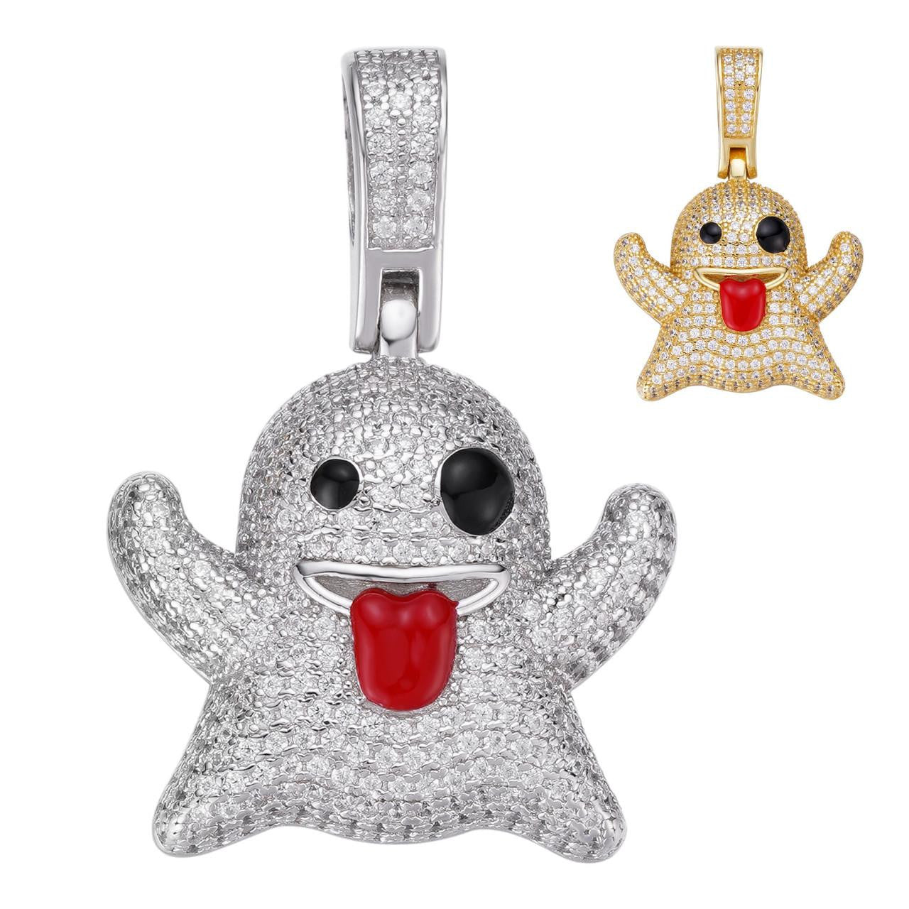 HarlemBling Laughing Ghost Piece Pendant - 14k Gold Vermeil Or 925 Silver - CZ Stones - Small 1"