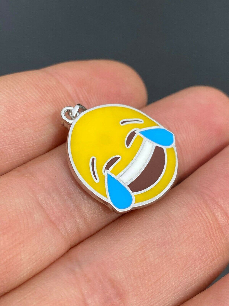 HarlemBling Laughing Smiley LOL Emoji Solid 925 Sterling Silver 1 Pendant For Necklace
