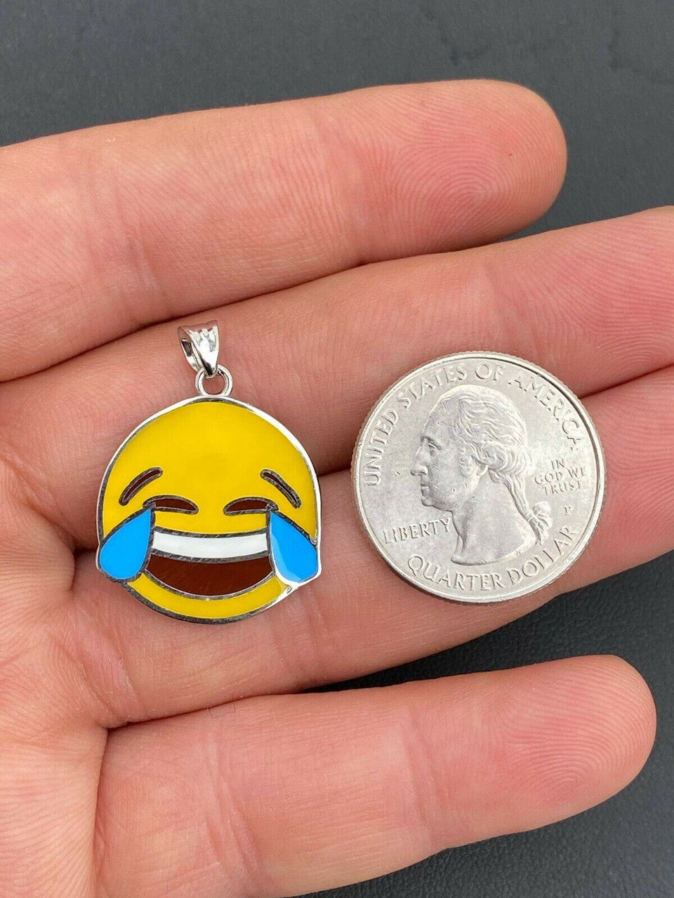 HarlemBling Laughing Smiley LOL Emoji Solid 925 Sterling Silver 1 Pendant For Necklace