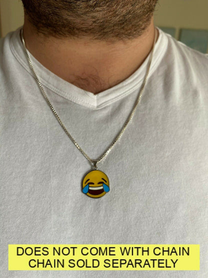 HarlemBling Laughing Smiley LOL Emoji Solid 925 Sterling Silver 1 Pendant For Necklace