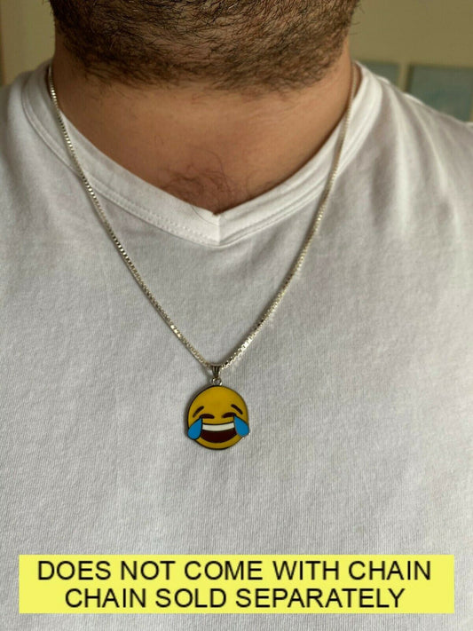 HarlemBling Laughing Smiley LOL Emoji Solid 925 Sterling Silver 1 Pendant For Necklace