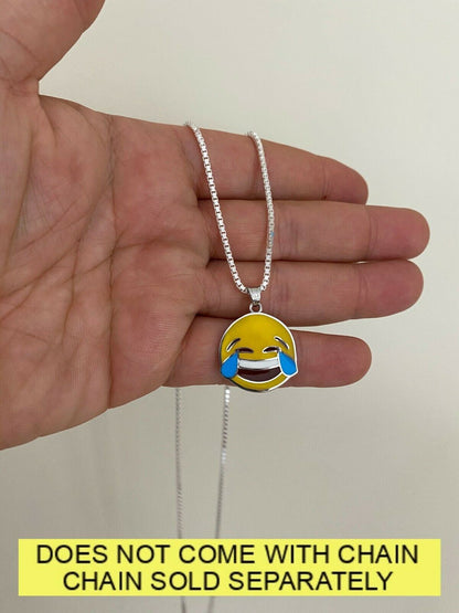 HarlemBling Laughing Smiley LOL Emoji Solid 925 Sterling Silver 1 Pendant For Necklace