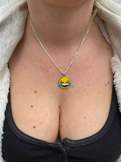 HarlemBling Laughing Smiley LOL Emoji Solid 925 Sterling Silver 1 Pendant For Necklace