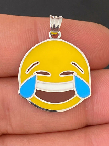 HarlemBling Laughing Smiley LOL Emoji Solid 925 Sterling Silver 1 Pendant For Necklace
