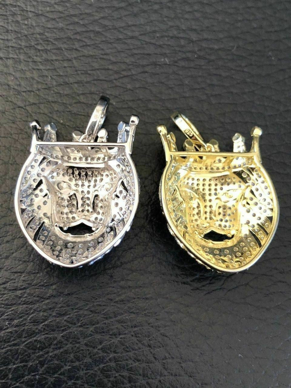 HarlemBling Lion W Crown Solid 925 Sterling Silver Pendant Diamond African Rasta LEO Chain