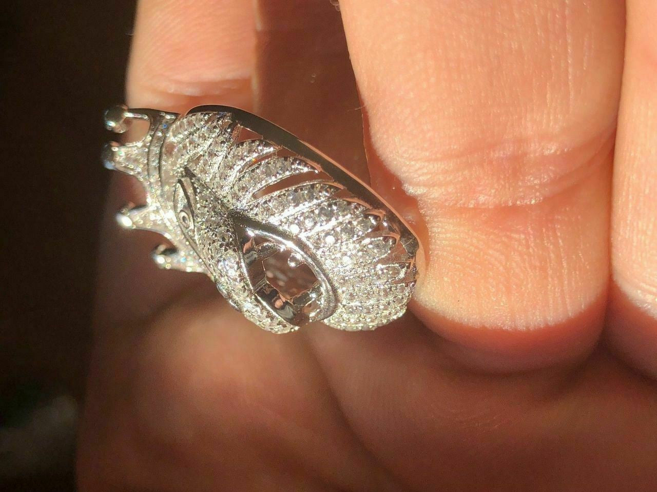 HarlemBling Lion W Crown Solid 925 Sterling Silver Pendant Diamond African Rasta LEO Chain