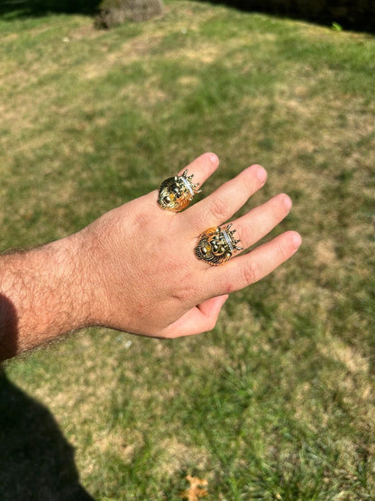 HarlemBling Lion W. Moissanite Baguette Crown 3D Mens Ring - 14k Gold Over Real 925 Silver