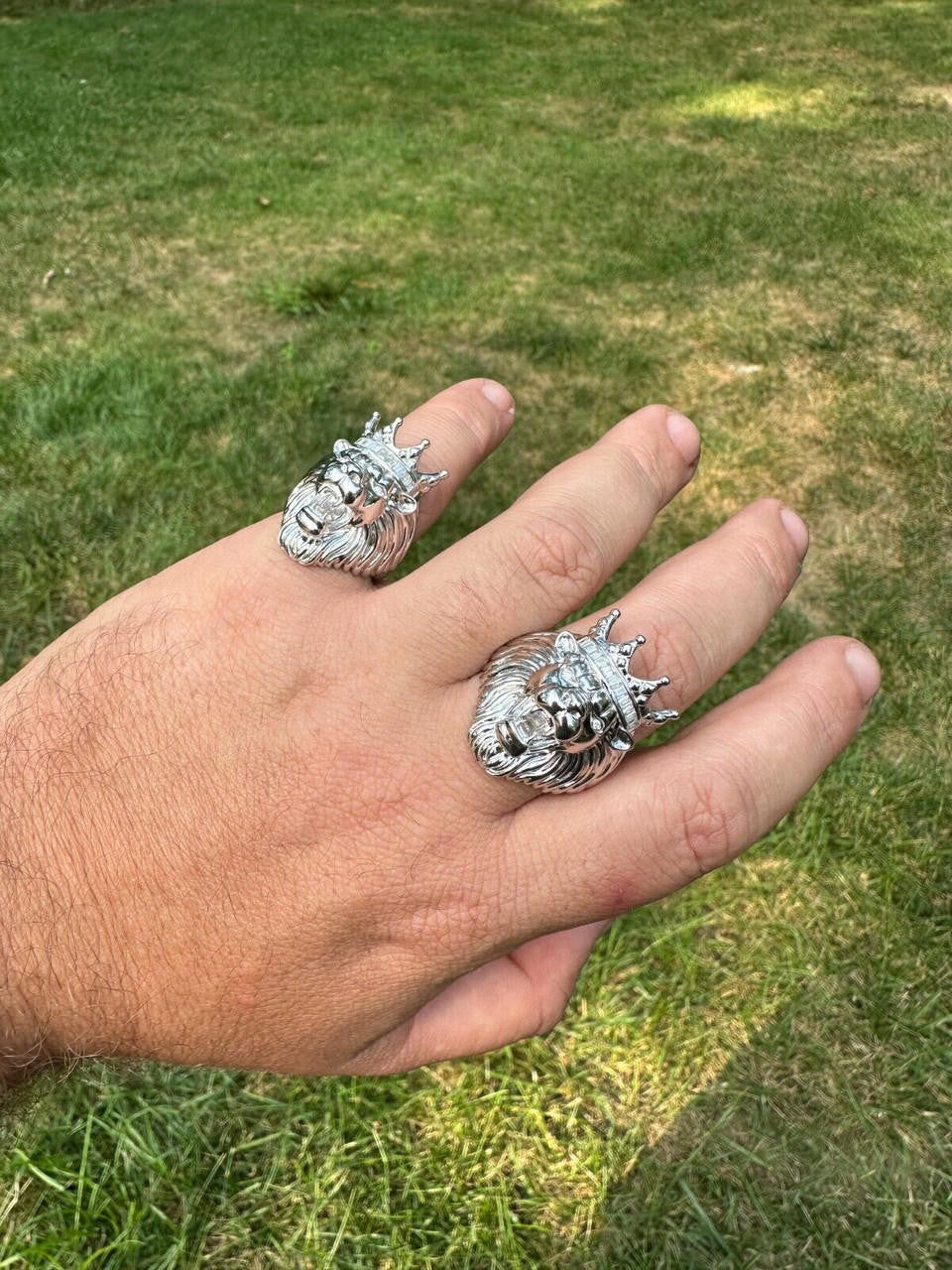 HarlemBling Lion W. Moissanite Baguette Crown 3D Mens Ring - Real Solid 925 Sterling Silver