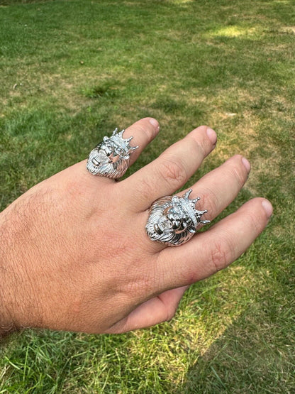 HarlemBling Lion W. Moissanite Baguette Crown 3D Mens Ring - Real Solid 925 Sterling Silver