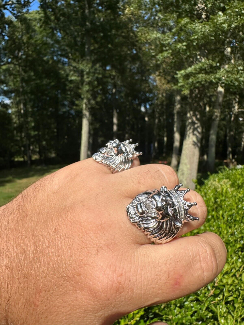 HarlemBling Lion W. Moissanite Baguette Crown 3D Mens Ring - Real Solid 925 Sterling Silver