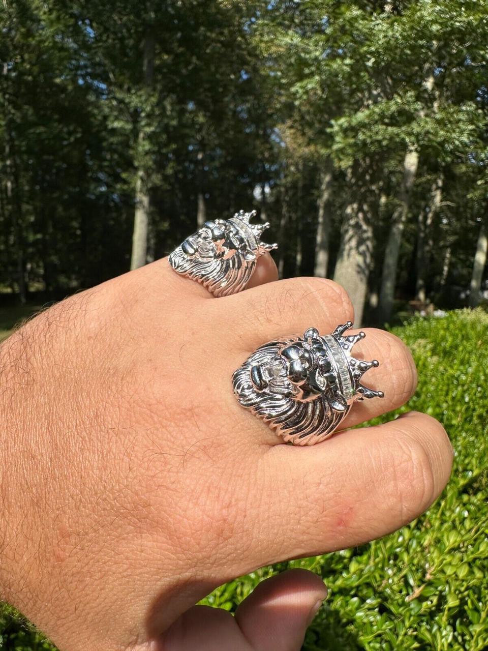 HarlemBling Lion W. Moissanite Baguette Crown 3D Mens Ring - Real Solid 925 Sterling Silver