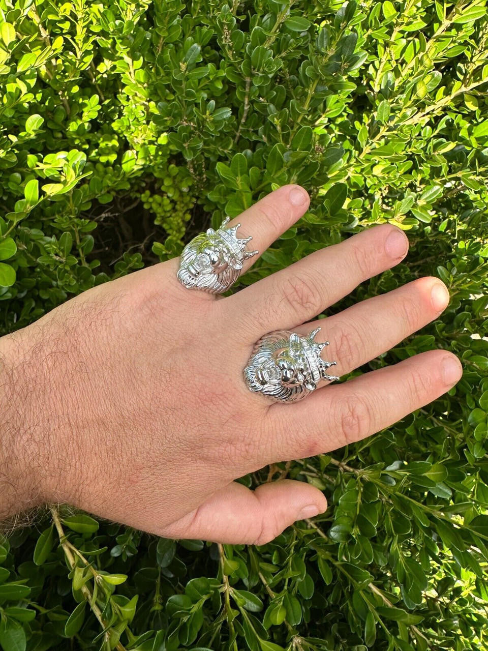 HarlemBling Lion W. Moissanite Baguette Crown 3D Mens Ring - Real Solid 925 Sterling Silver