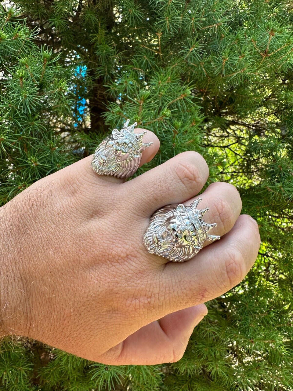 HarlemBling Lion W. Moissanite Baguette Crown 3D Mens Ring - Real Solid 925 Sterling Silver