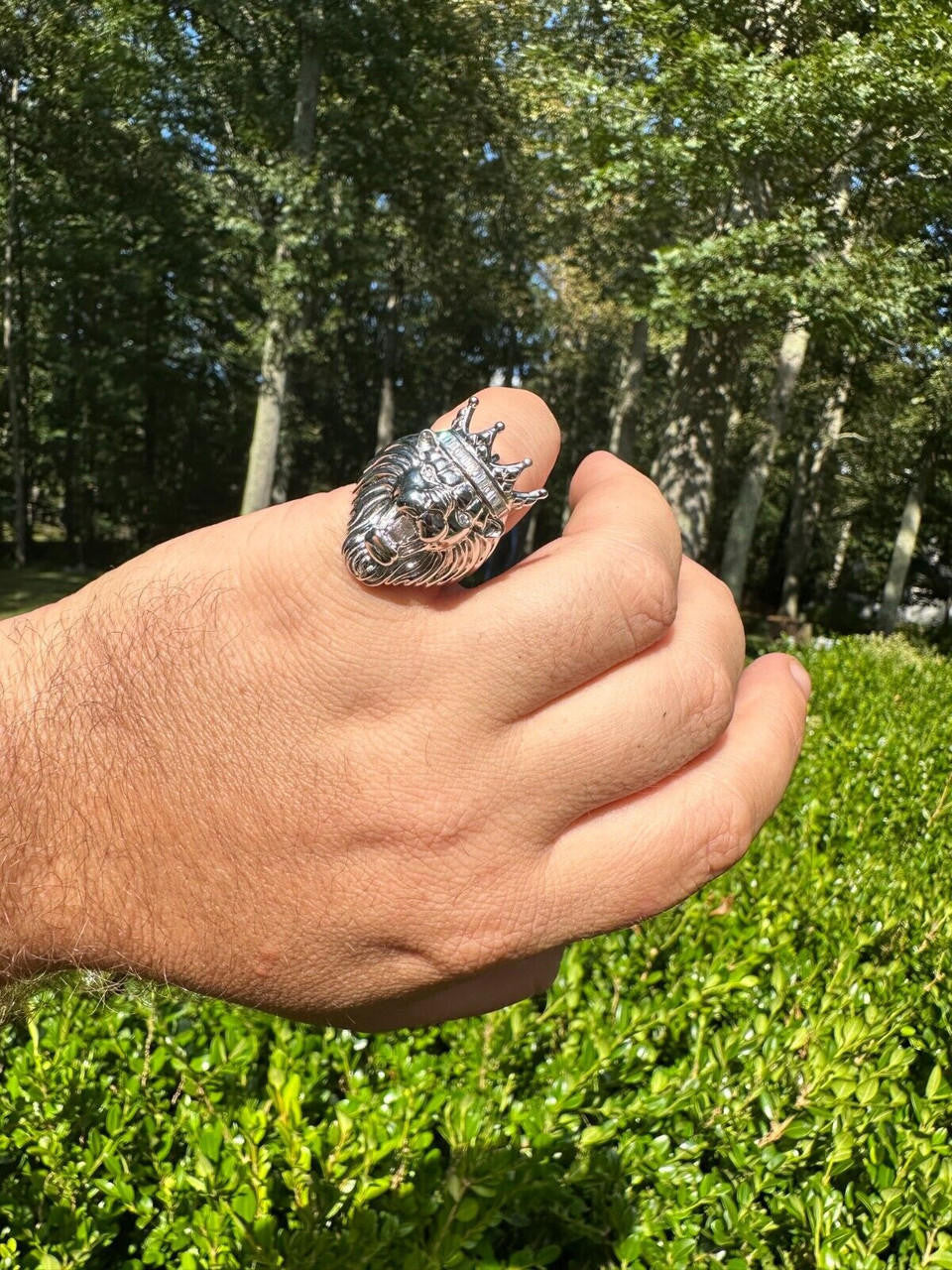 HarlemBling Lion W. Moissanite Baguette Crown 3D Mens Ring - Real Solid 925 Sterling Silver