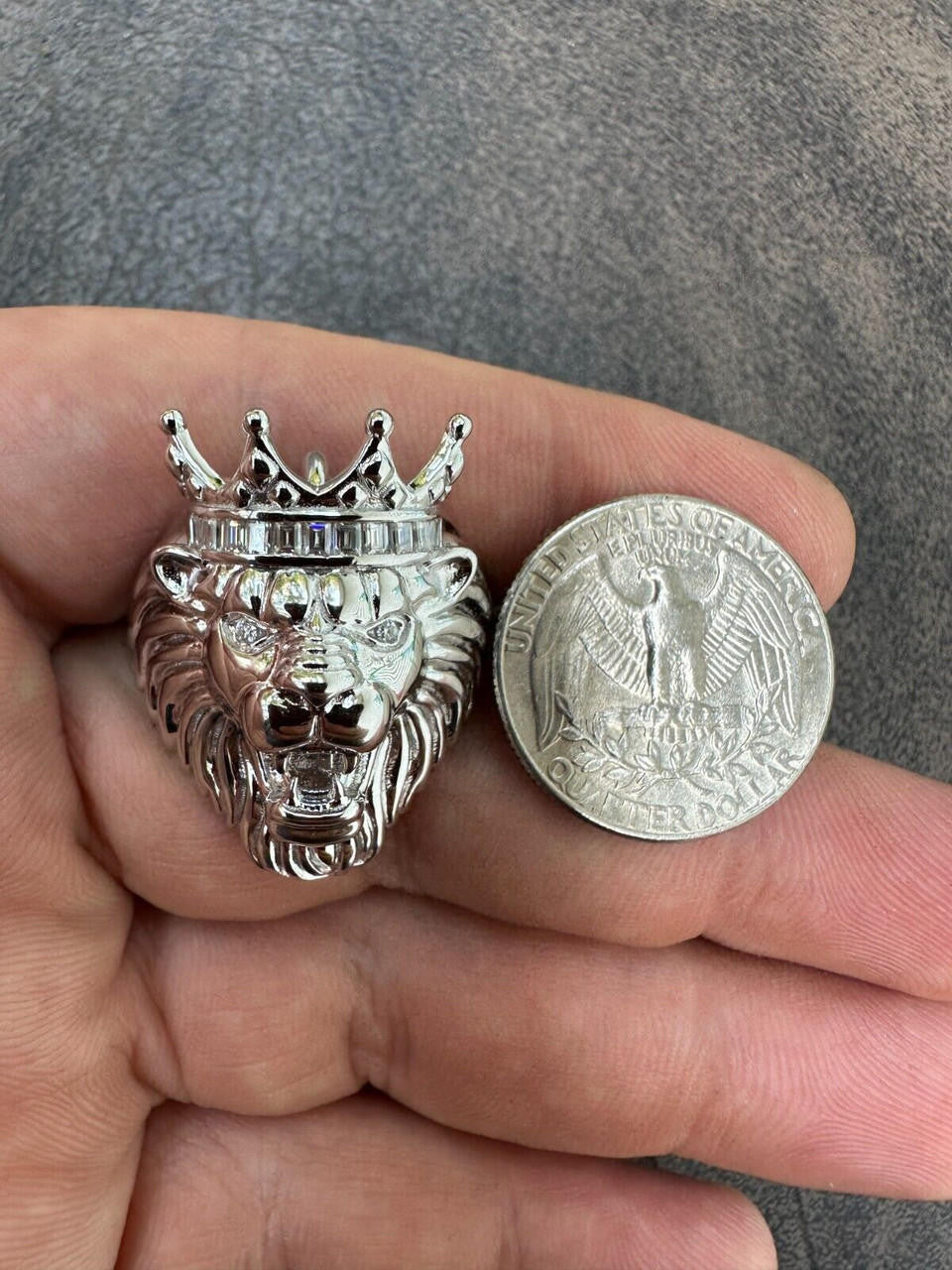 HarlemBling Lion W. Moissanite Baguette Crown 3D Mens Ring - Real Solid 925 Sterling Silver