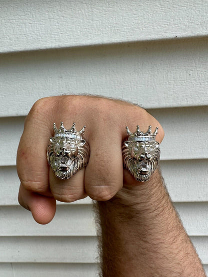 HarlemBling Lion W. Moissanite Baguette Crown 3D Mens Ring - Real Solid 925 Sterling Silver