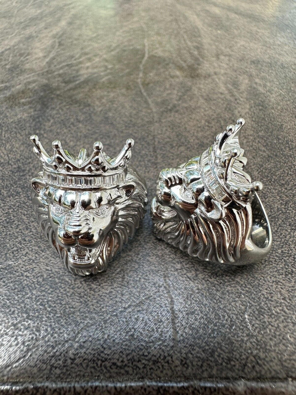 HarlemBling Lion W. Moissanite Baguette Crown 3D Mens Ring - Real Solid 925 Sterling Silver