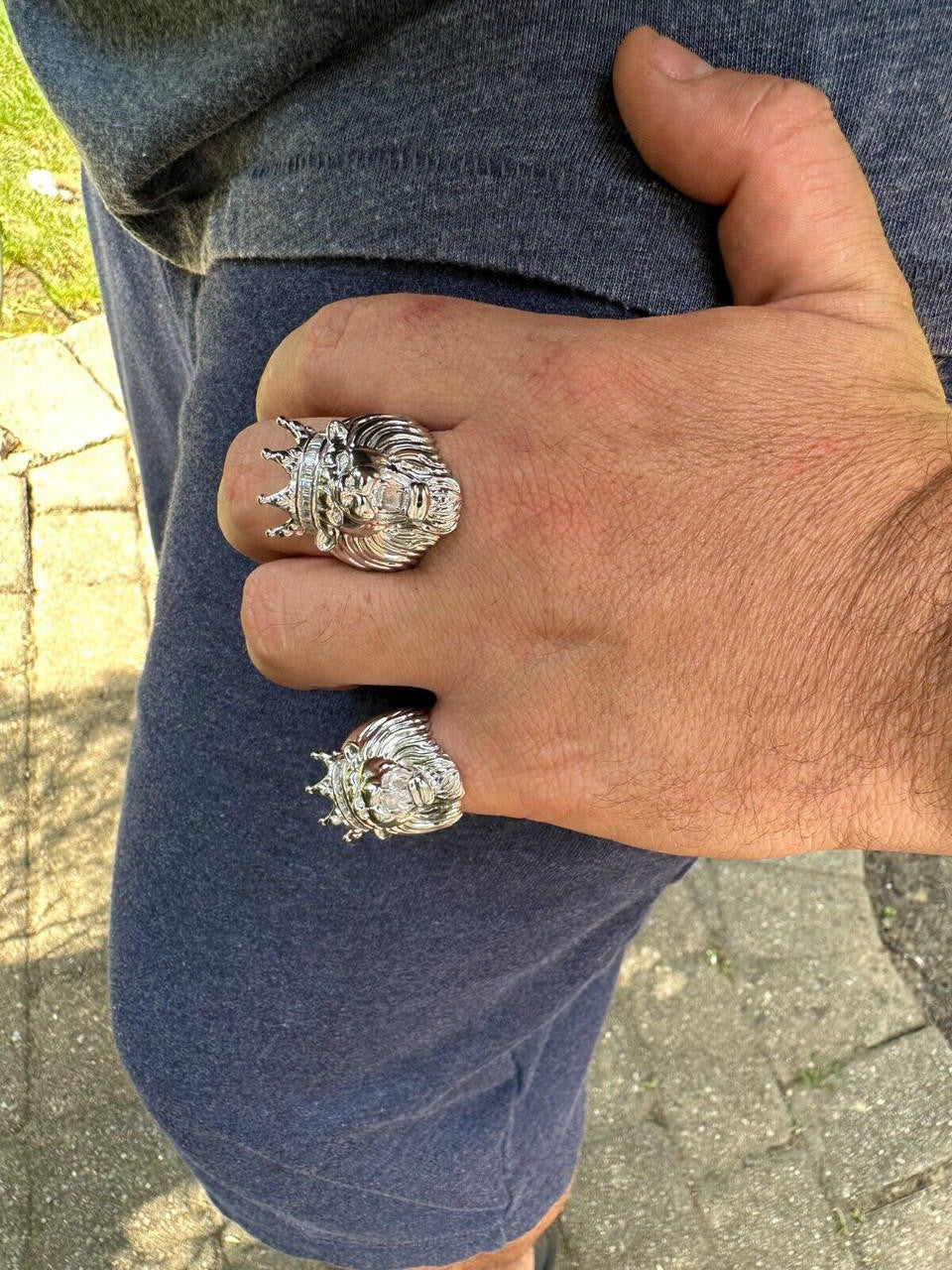 HarlemBling Lion W. Moissanite Baguette Crown 3D Mens Ring - Real Solid 925 Sterling Silver