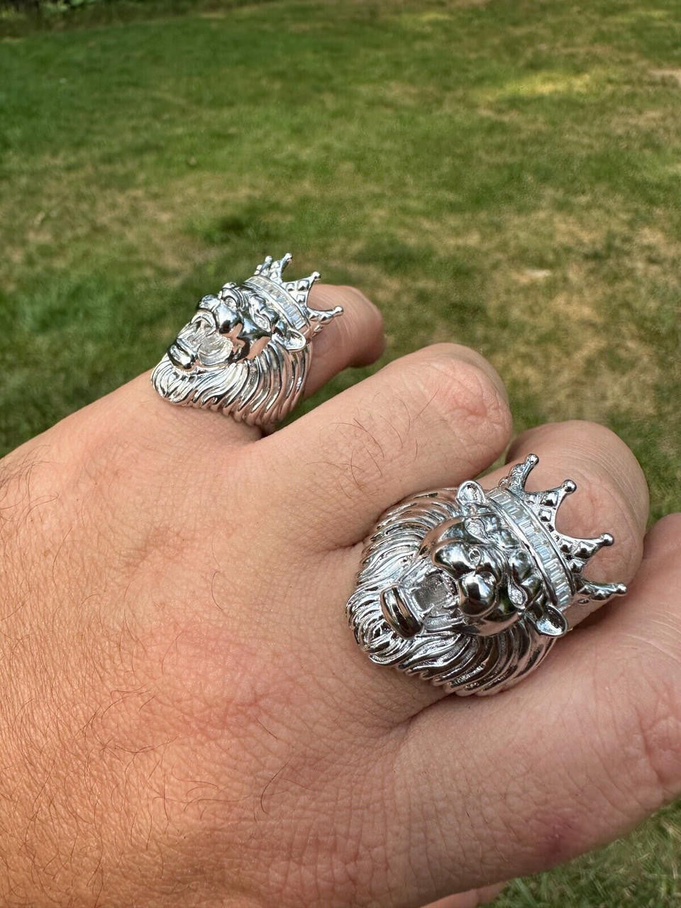 HarlemBling Lion W. Moissanite Baguette Crown 3D Mens Ring - Real Solid 925 Sterling Silver