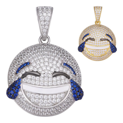 HarlemBling LOL Smiley Laughing Emoji Pendant - 14k Gold Vermeil Or 925 Silver - CZ Stones - Small 1"