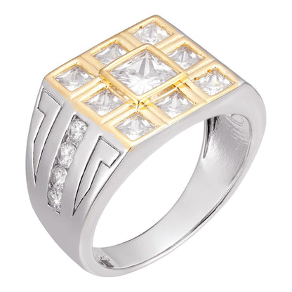 HarlemBling London Square Ring - 925 Silver & Gold Accent  - CZ Stones
