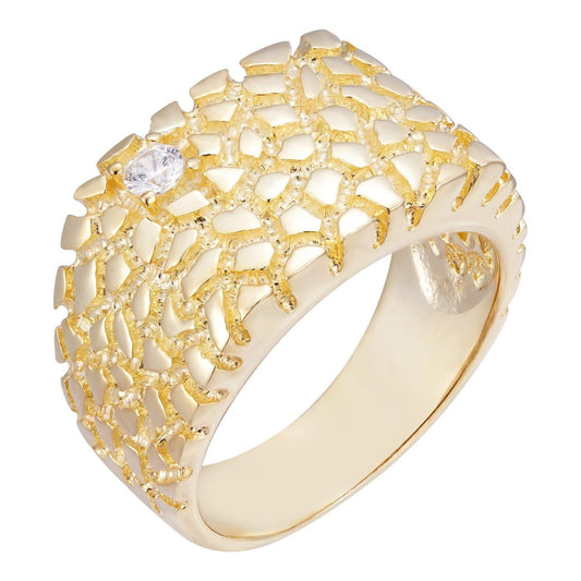 HarlemBling Lone Star Silver Nugget Ring - 14k Gold Vermeil 925 Silver - CZ Stone