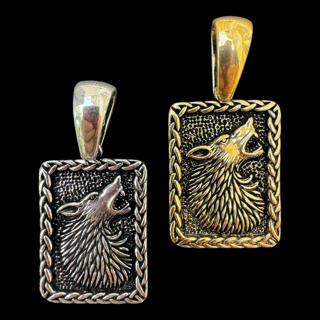 HarlemBling Lone Wolf Dog Tag Pendant - 14k Gold Vermeil Or Oxidized 925 Silver - Medium 1.75"