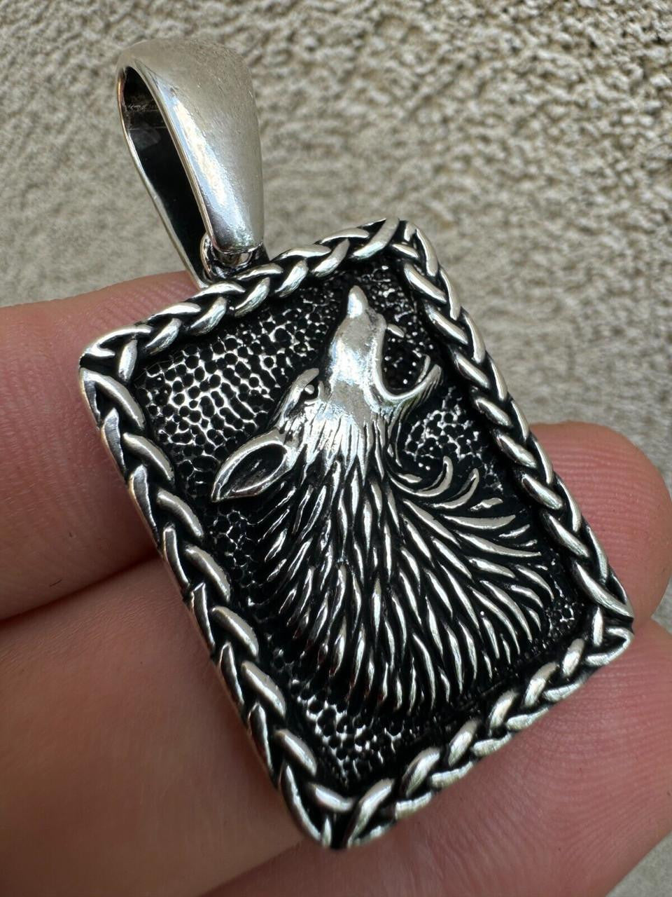 HarlemBling Lone Wolf Dog Tag Pendant - 14k Gold Vermeil Or Oxidized 925 Silver - Medium 1.75"