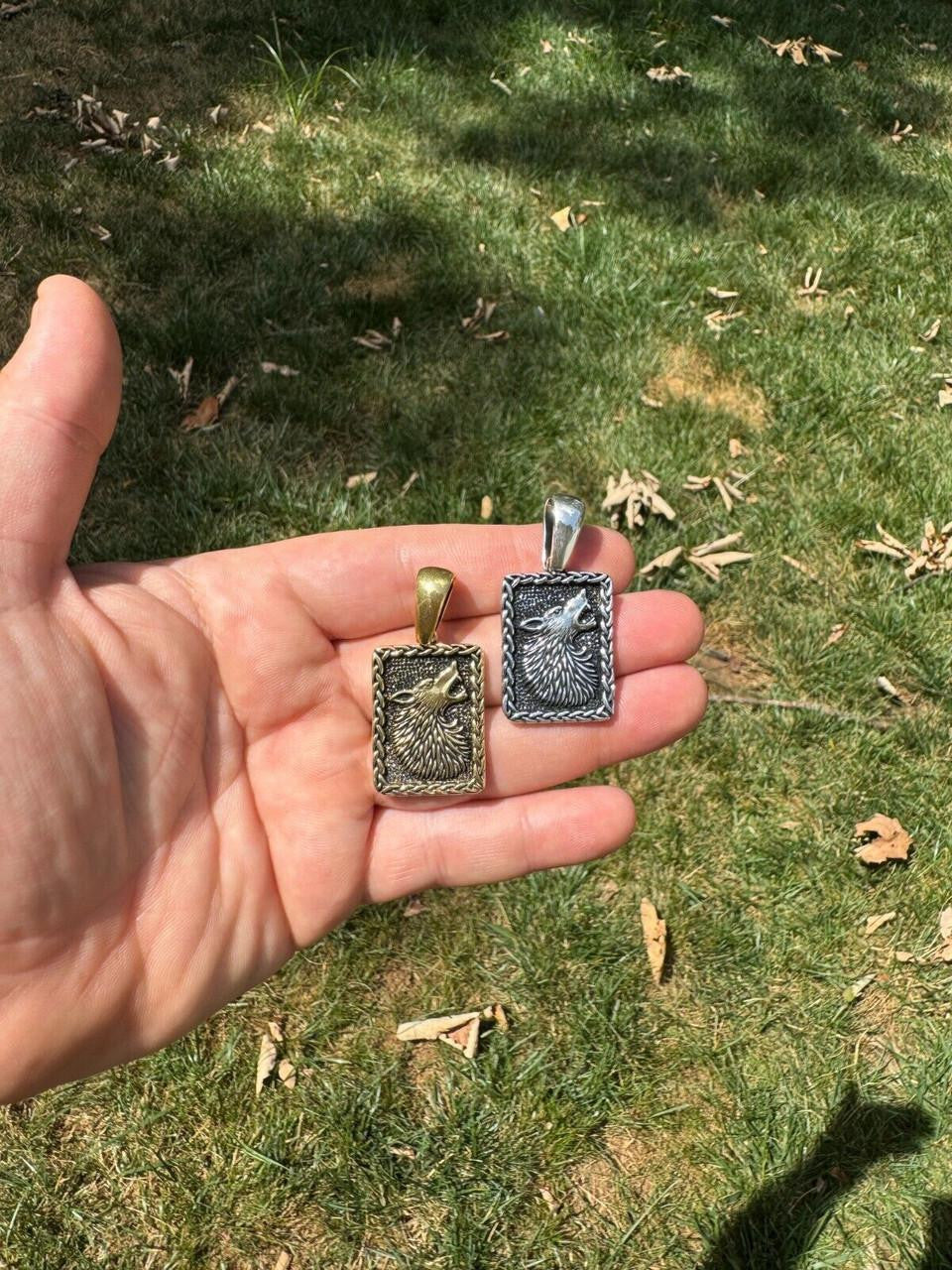 HarlemBling Lone Wolf Dog Tag Pendant - 14k Gold Vermeil Or Oxidized 925 Silver - Medium 1.75"