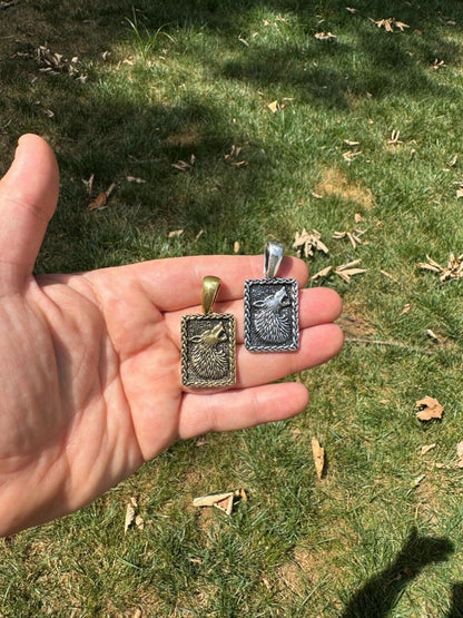 HarlemBling Lone Wolf Dog Tag Pendant - 14k Gold Vermeil Or Oxidized 925 Silver - Medium 1.75"
