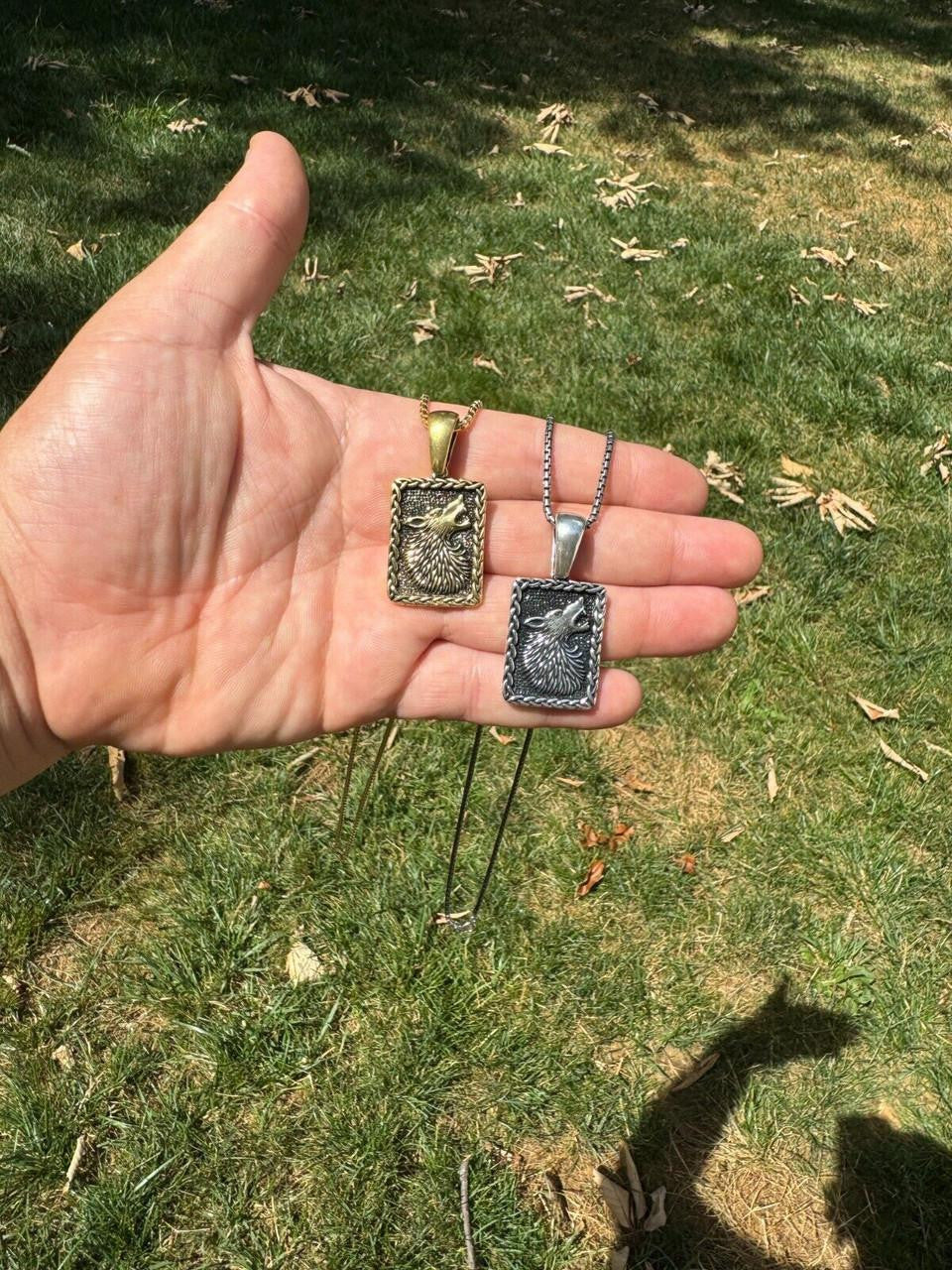 HarlemBling Lone Wolf Dog Tag Pendant - 14k Gold Vermeil Or Oxidized 925 Silver - Medium 1.75"