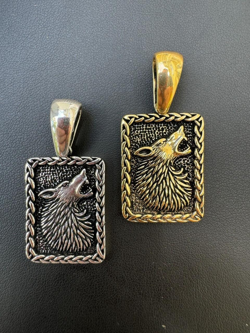 HarlemBling Lone Wolf Dog Tag Pendant - 14k Gold Vermeil Or Oxidized 925 Silver - Medium 1.75"