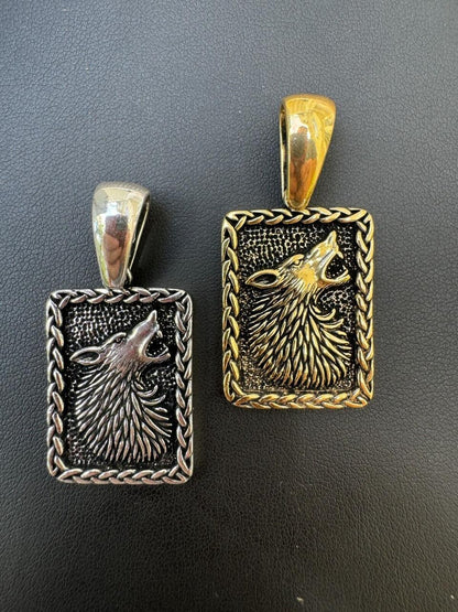 HarlemBling Lone Wolf Dog Tag Pendant - 14k Gold Vermeil Or Oxidized 925 Silver - Medium 1.75"