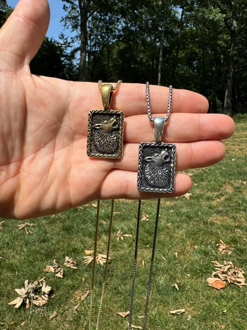 HarlemBling Lone Wolf Dog Tag Pendant - 14k Gold Vermeil Or Oxidized 925 Silver - Medium 1.75"