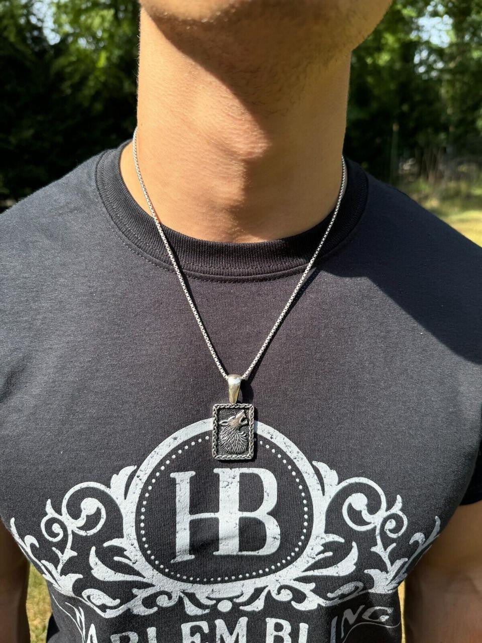 HarlemBling Lone Wolf Dog Tag Pendant - 14k Gold Vermeil Or Oxidized 925 Silver - Medium 1.75"