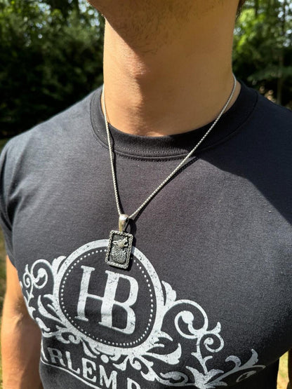 HarlemBling Lone Wolf Dog Tag Pendant - 14k Gold Vermeil Or Oxidized 925 Silver - Medium 1.75"