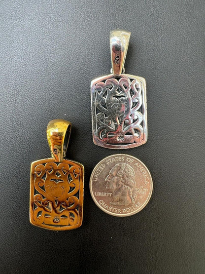 HarlemBling Lucky Dragon Dog Tag Pendant - 14k Gold Vermeil Or Oxidized 925 Silver - Medium 1.75"